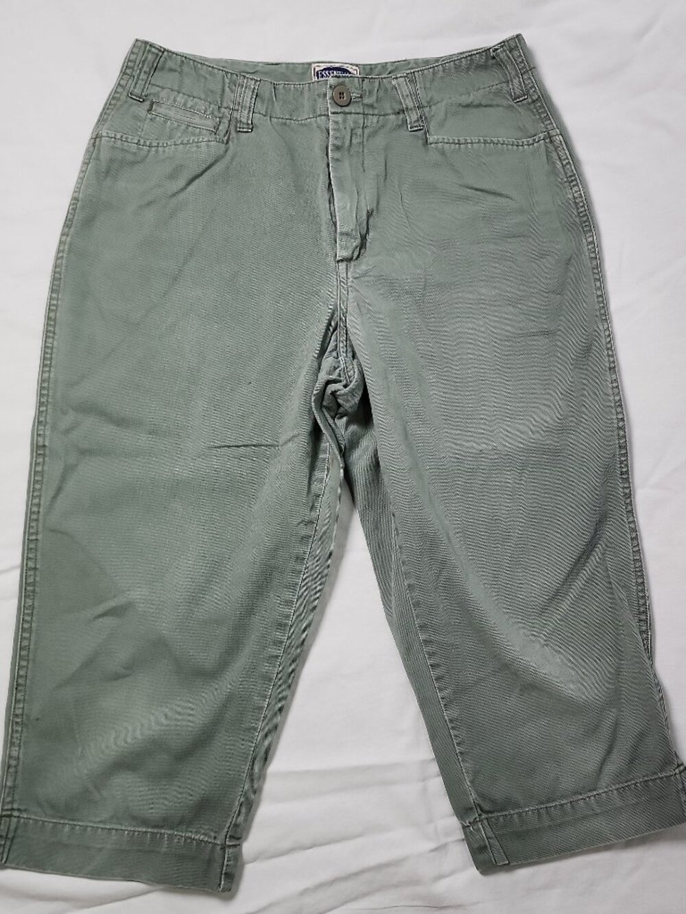 VTG 90s Essentials Style Green Capri Pants Utility Cropped Twill Chino Y2K 8